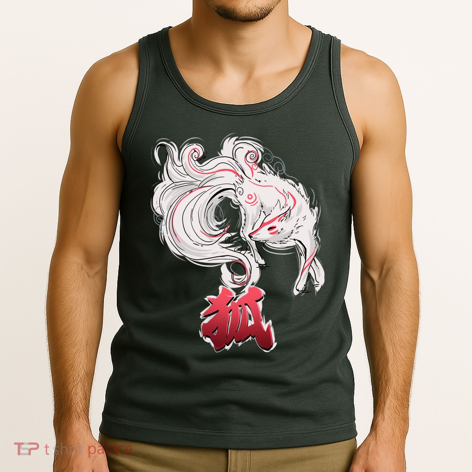 Japanese Kitsune Fox Brush Art Tank Top
