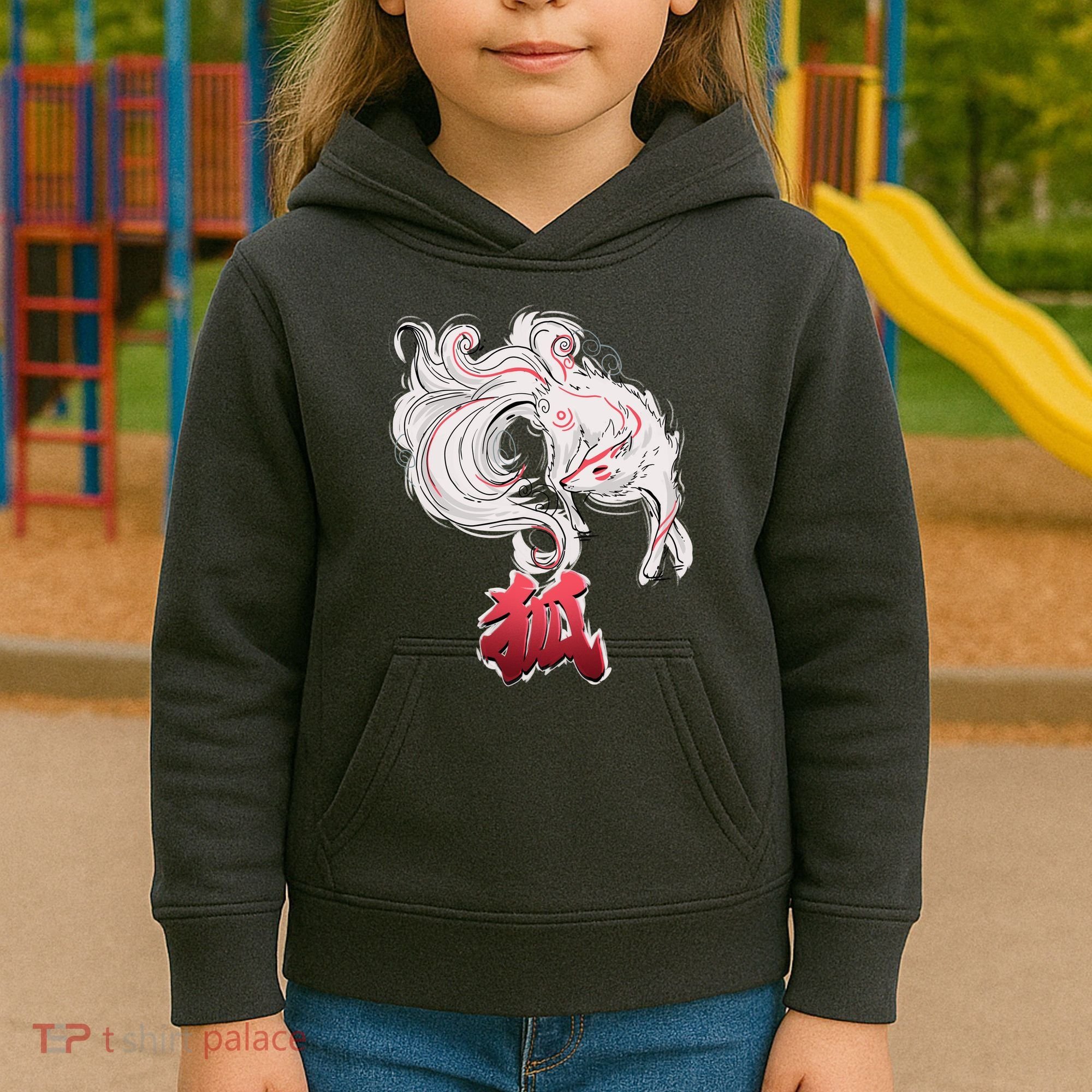 Japanese Kitsune Fox Brush Art Kids Hoodie