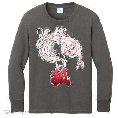Japanese Kitsune Fox Brush Art Kids Long Sleeve Shirt