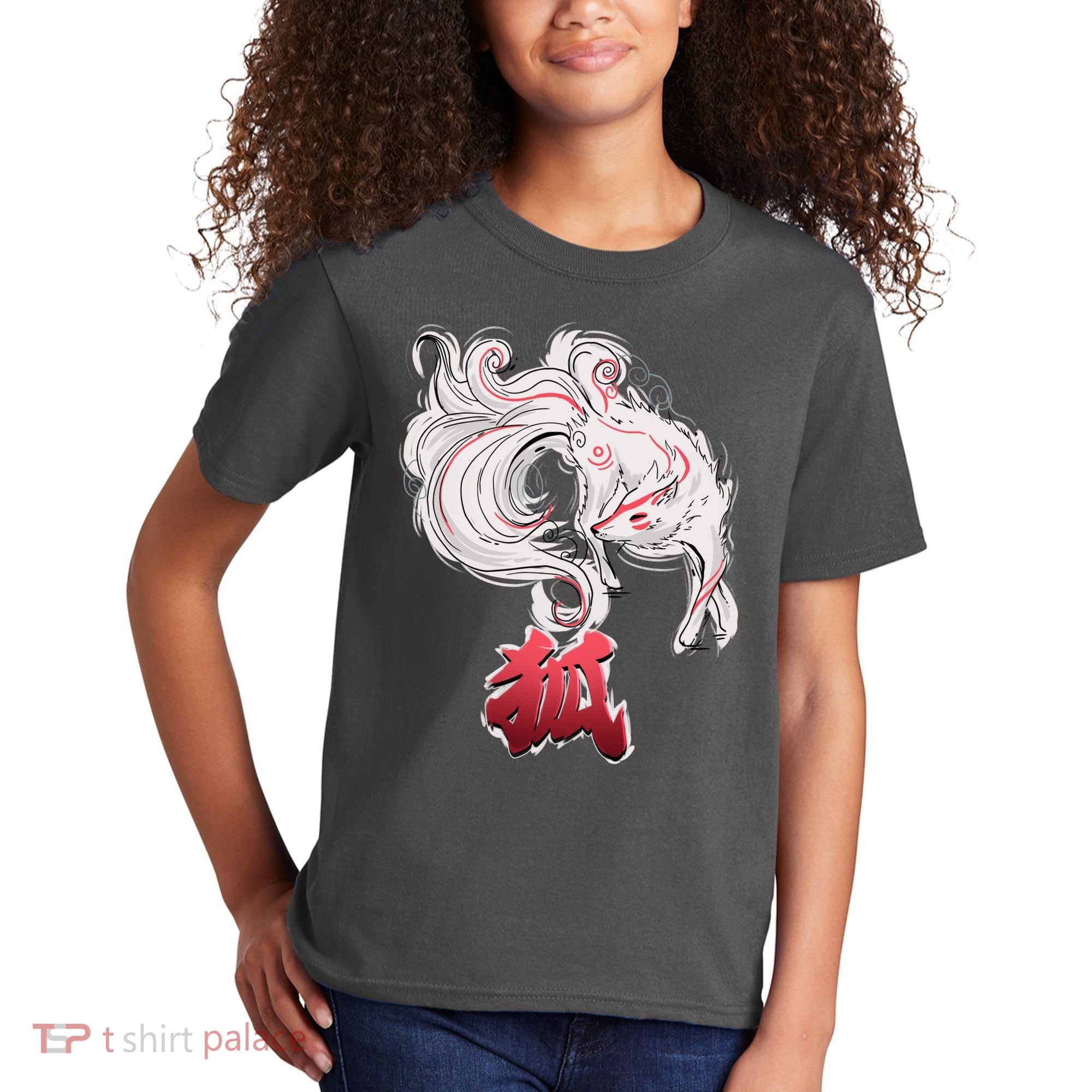 Japanese Kitsune Fox Brush Art Kids T-Shirt