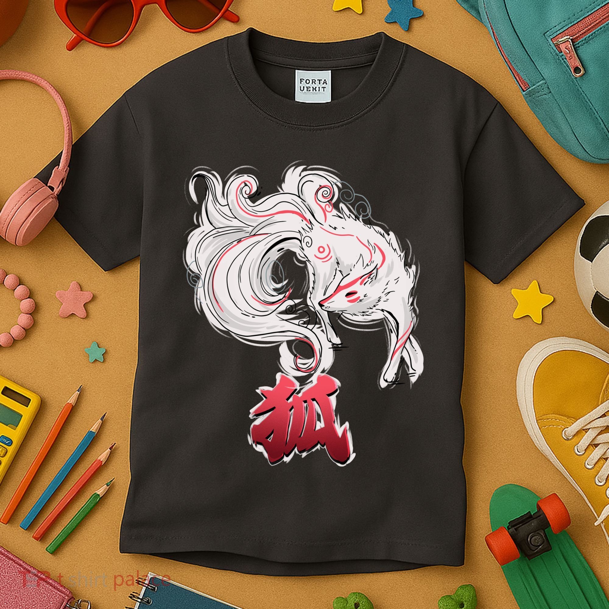 Japanese Kitsune Fox Brush Art Kids T-Shirt
