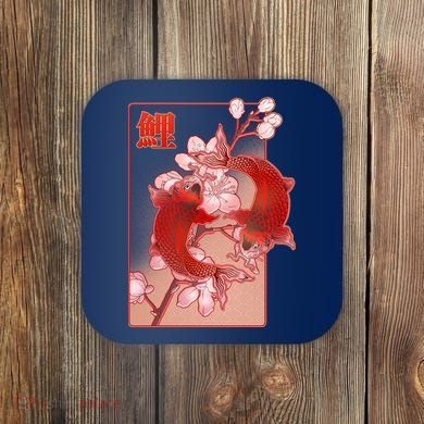 Japanese Koi Fish And Cherry Blossoms Coaster