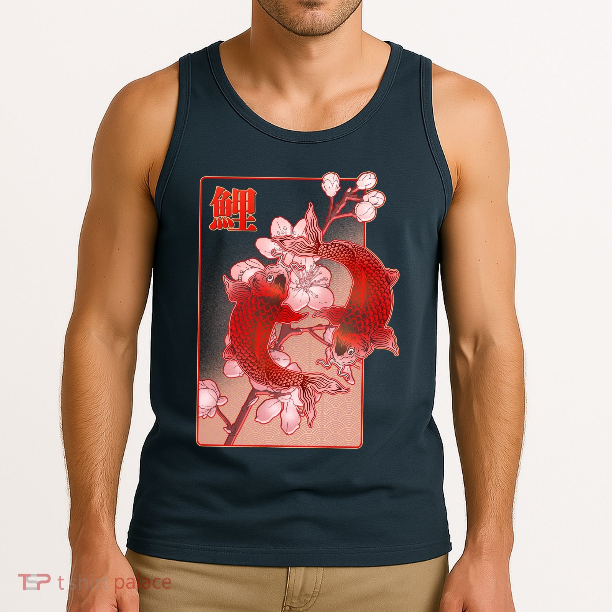 Japanese Koi Fish And Cherry Blossoms Tank Top