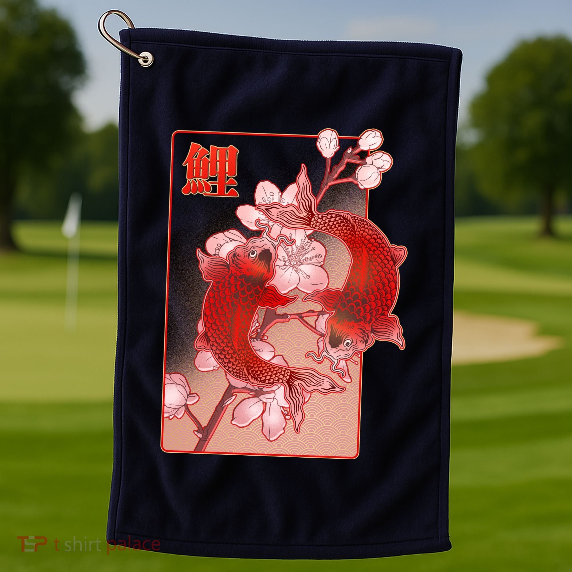 Japanese Koi Fish And Cherry Blossoms Golf Towel