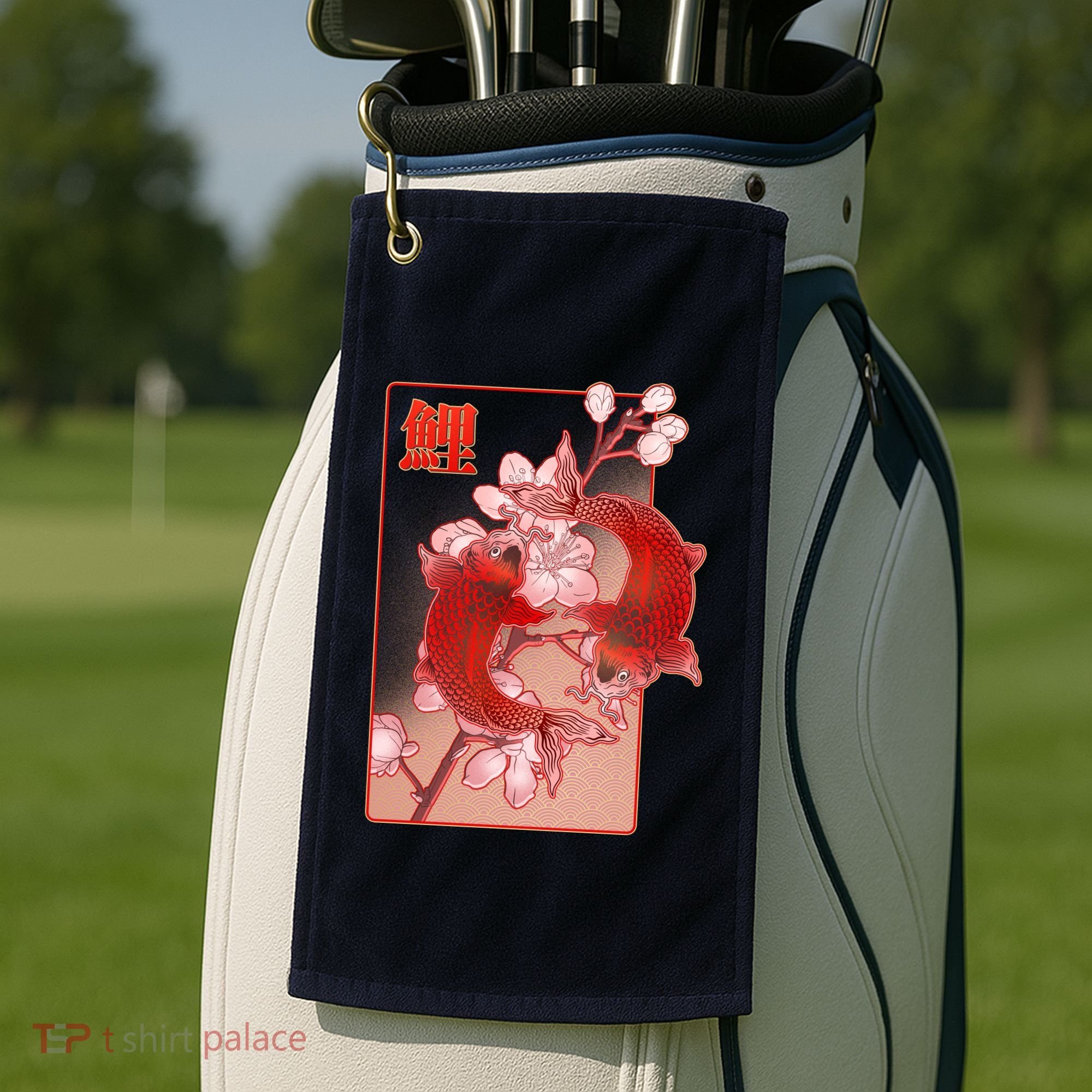 Japanese Koi Fish And Cherry Blossoms Golf Towel