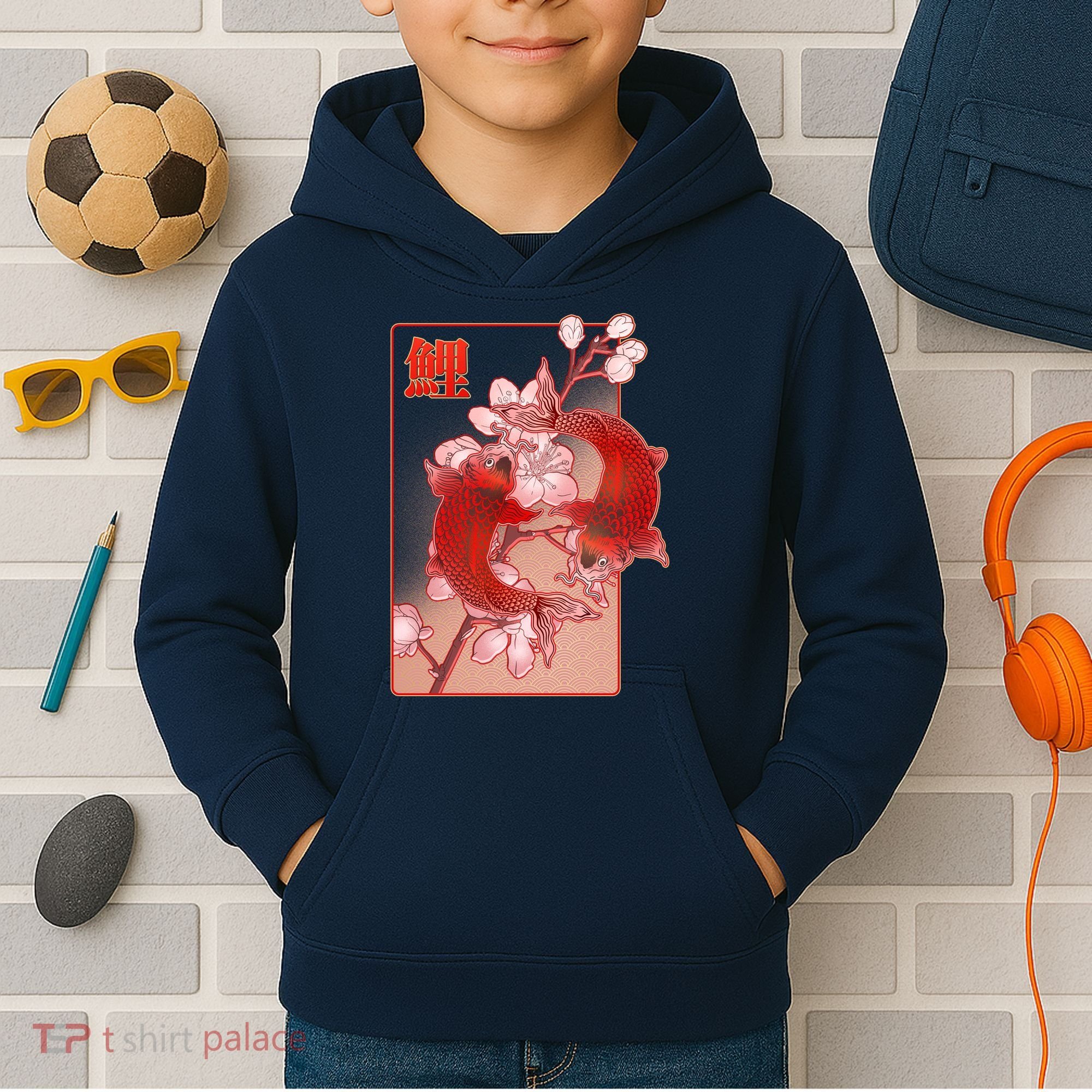 Japanese Koi Fish And Cherry Blossoms Kids Hoodie