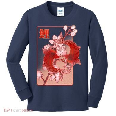 Japanese Koi Fish And Cherry Blossoms Kids Long Sleeve Shirt