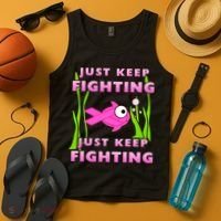 Just Keep Fighting Funny Breast Cancer Tank Top thumb 4