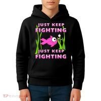 Just Keep Fighting Funny Breast Cancer Kids Hoodie thumb 4