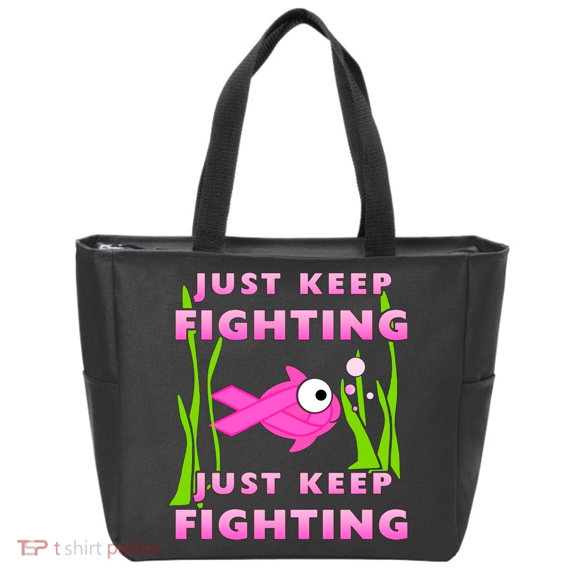 Just Keep Fighting Funny Breast Cancer Tote Bag