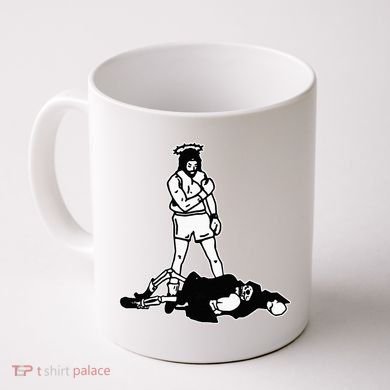 Jesus Knockout Grim Reaper X Jesus Conquers Death Boxing Coffee Mug