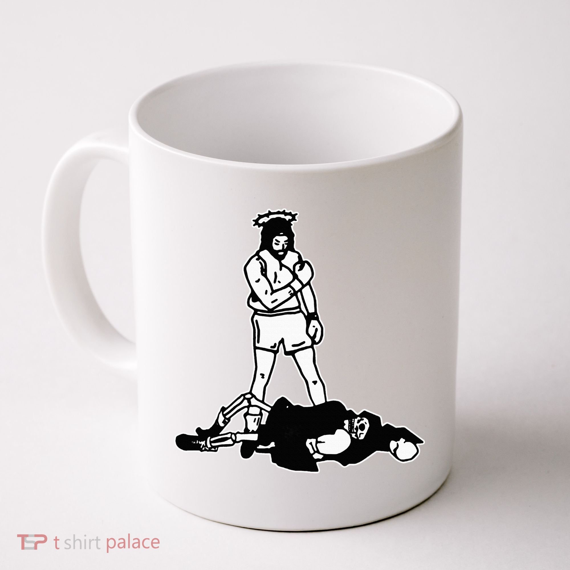 Jesus Knockout Grim Reaper X Jesus Conquers Death Boxing Coffee Mug