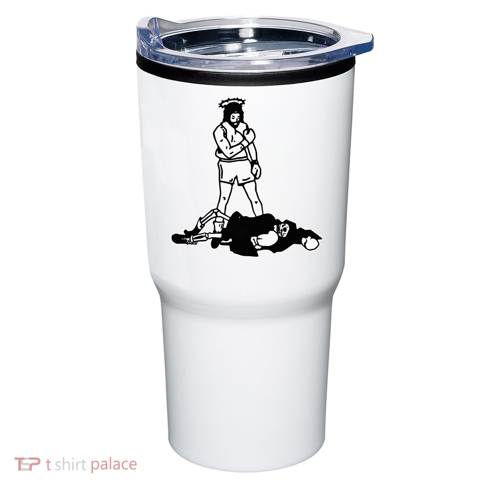 Jesus Knockout Grim Reaper X Jesus Conquers Death Boxing Tumbler