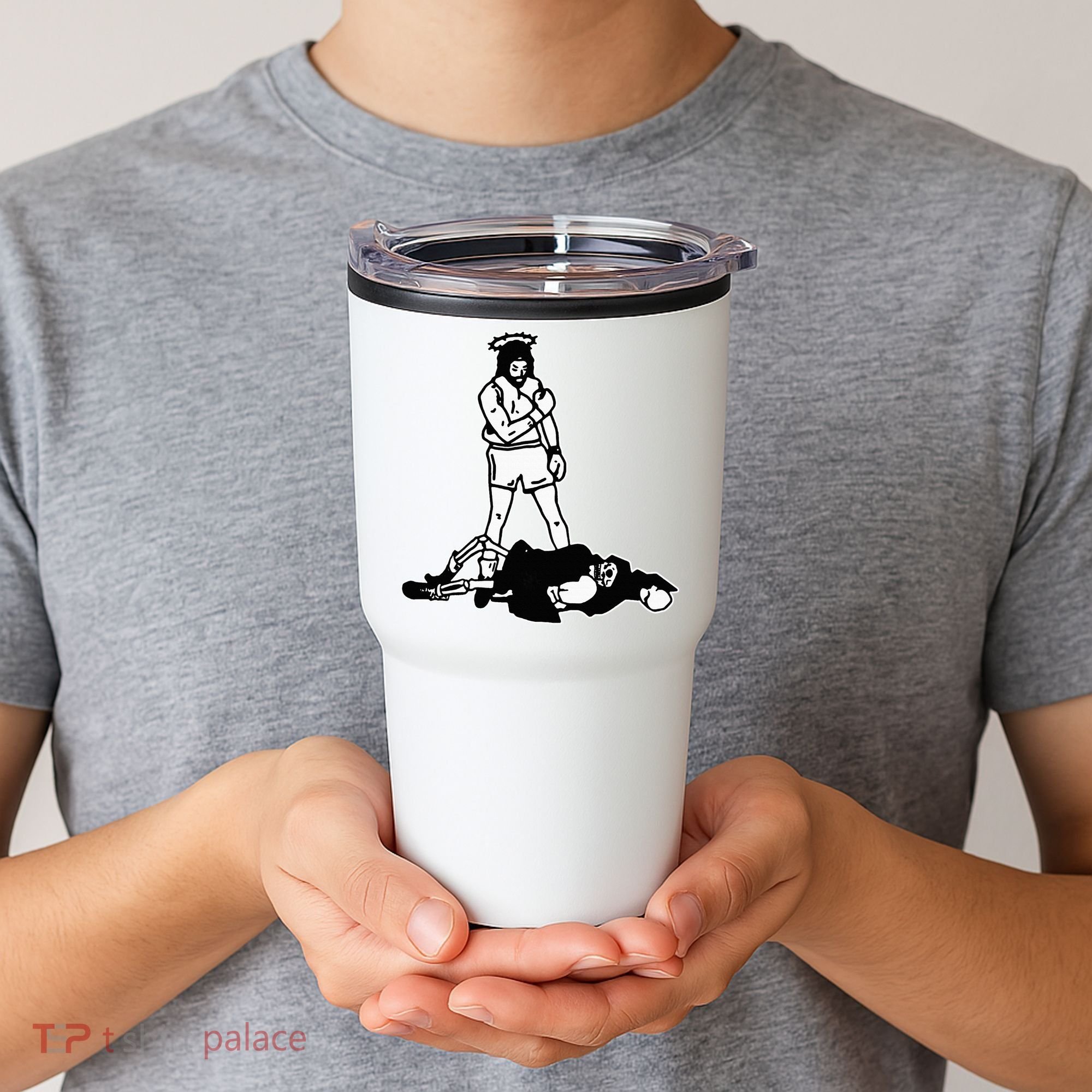 Jesus Knockout Grim Reaper X Jesus Conquers Death Boxing Tumbler