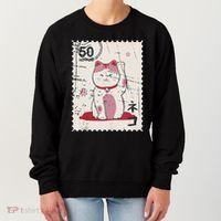Japanese Kawaii Lucky Cat Stamp Art Women's Sweatshirt thumb 0