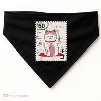 Japanese Kawaii Lucky Cat Stamp Art USA-Made Doggie Bandana thumb 0