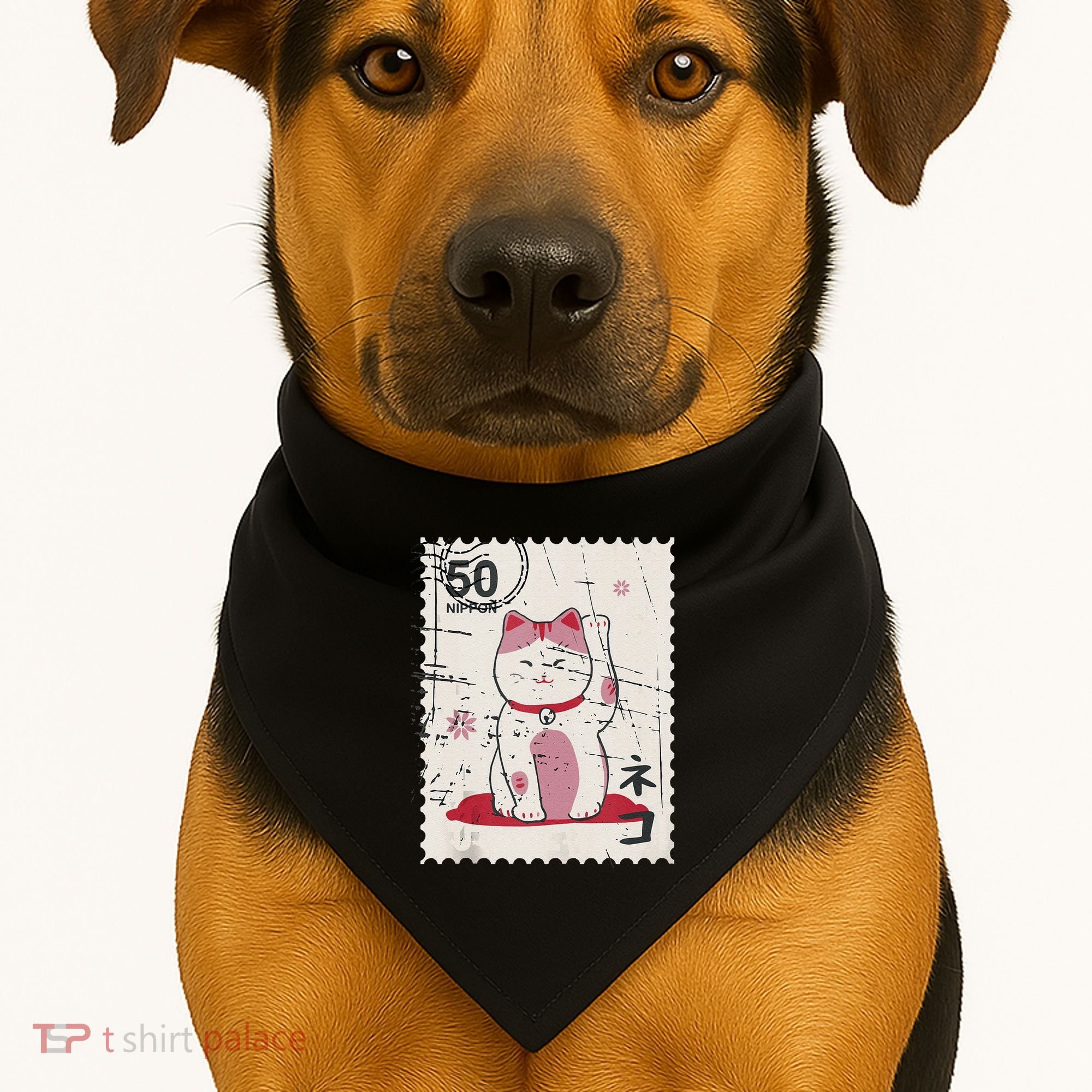 Japanese Kawaii Lucky Cat Stamp Art USA-Made Doggie Bandana