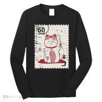 Japanese Kawaii Lucky Cat Stamp Art Long Sleeve Shirt thumb 0