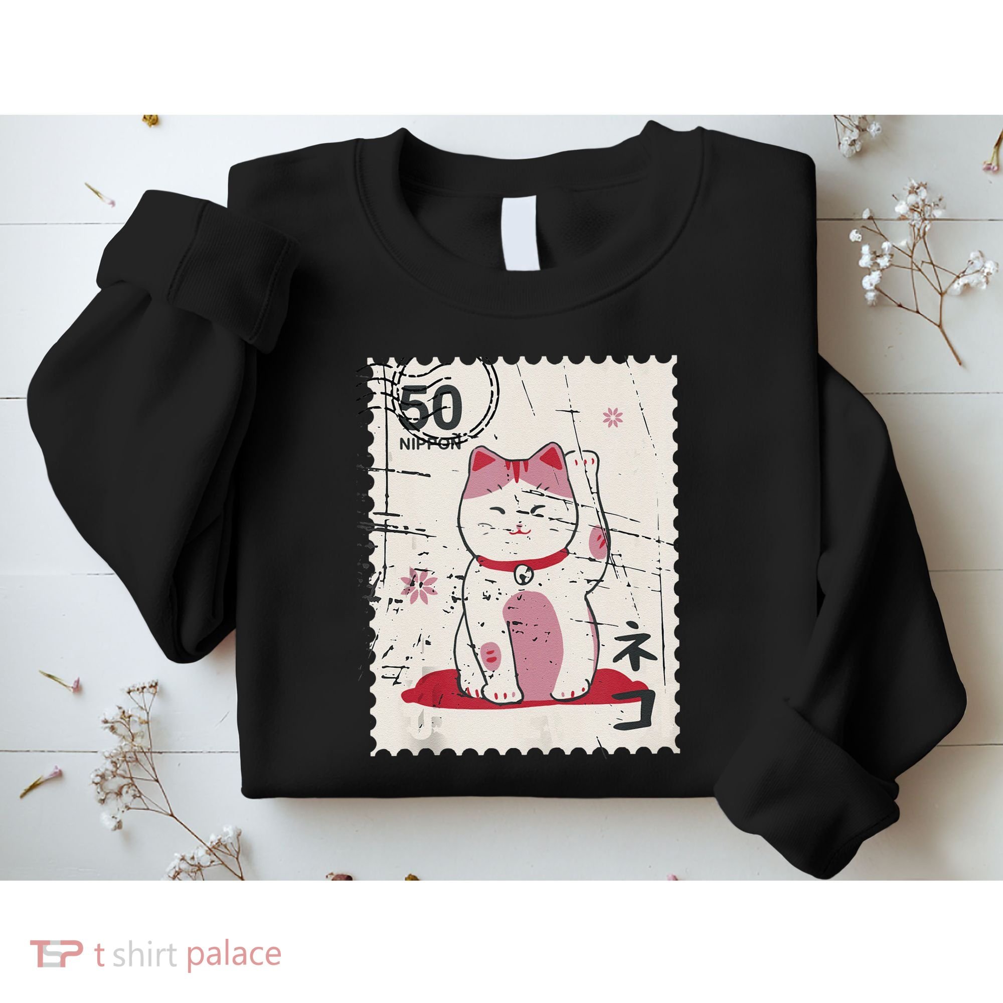 Japanese Kawaii Lucky Cat Stamp Art Sweatshirt
