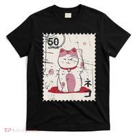 Japanese Kawaii Lucky Cat Stamp Art T-Shirt thumb 0