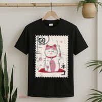 Japanese Kawaii Lucky Cat Stamp Art T-Shirt thumb 2