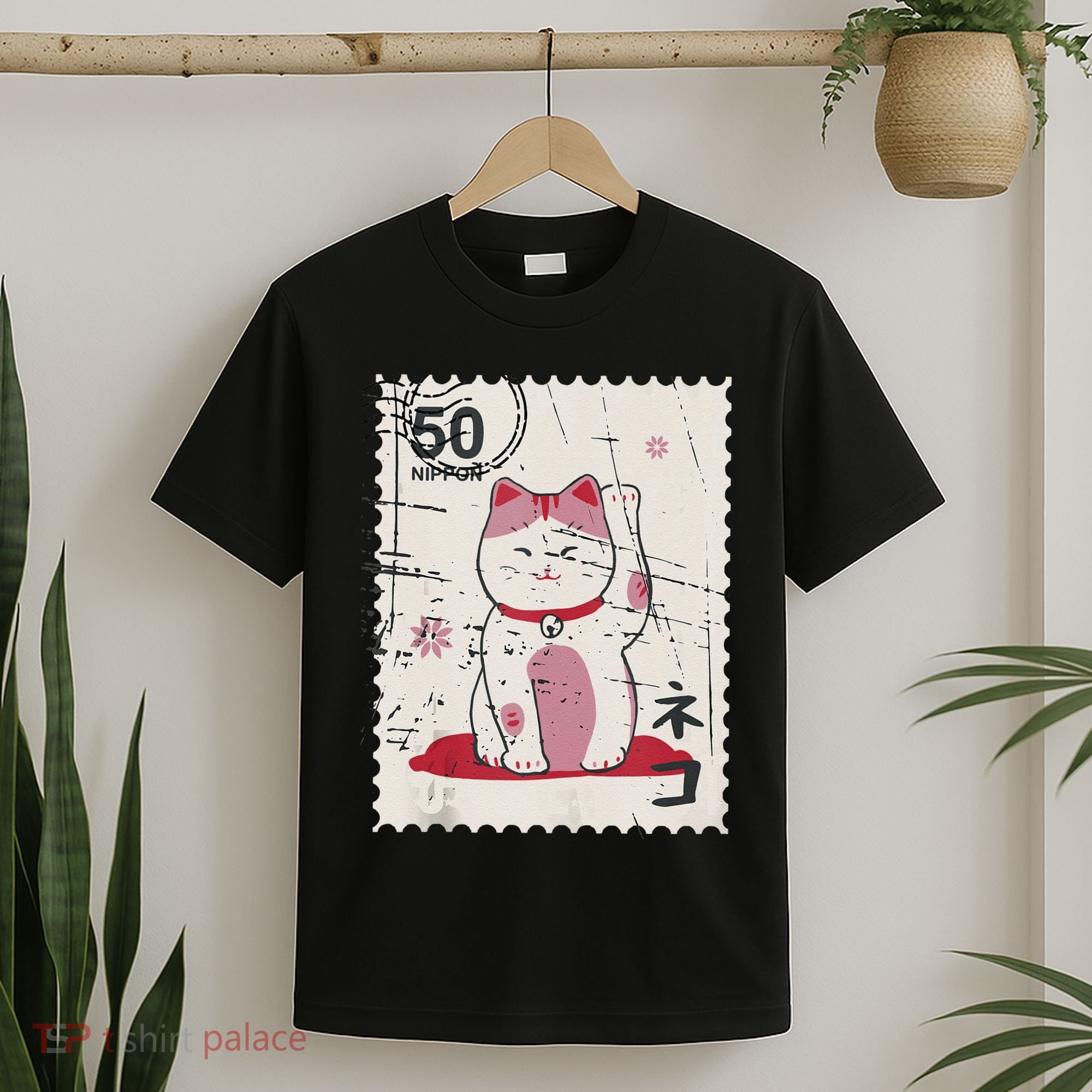 Japanese Kawaii Lucky Cat Stamp Art T-Shirt