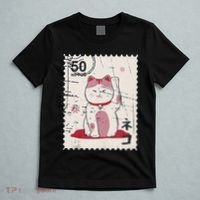 Japanese Kawaii Lucky Cat Stamp Art T-Shirt thumb 5