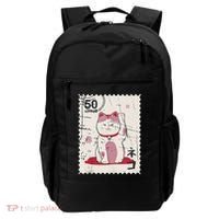Japanese Kawaii Lucky Cat Stamp Art Backpack thumb 0