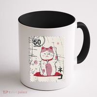Japanese Kawaii Lucky Cat Stamp Art Coffee Mug thumb 1