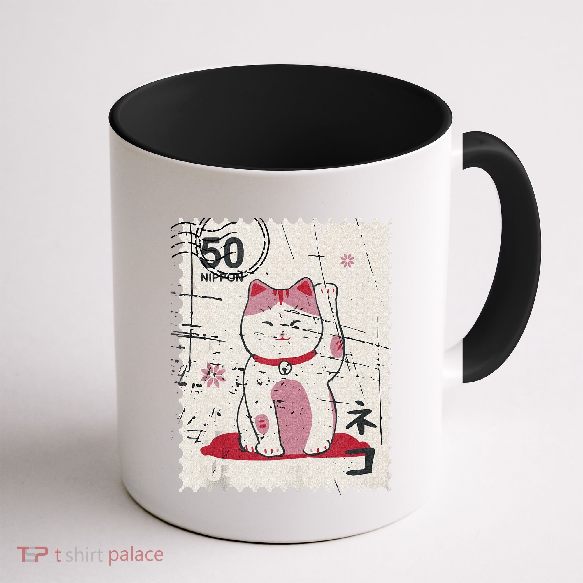 Japanese Kawaii Lucky Cat Stamp Art Coffee Mug