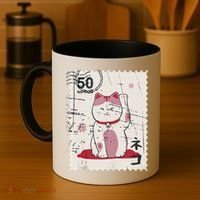 Japanese Kawaii Lucky Cat Stamp Art Coffee Mug thumb 4
