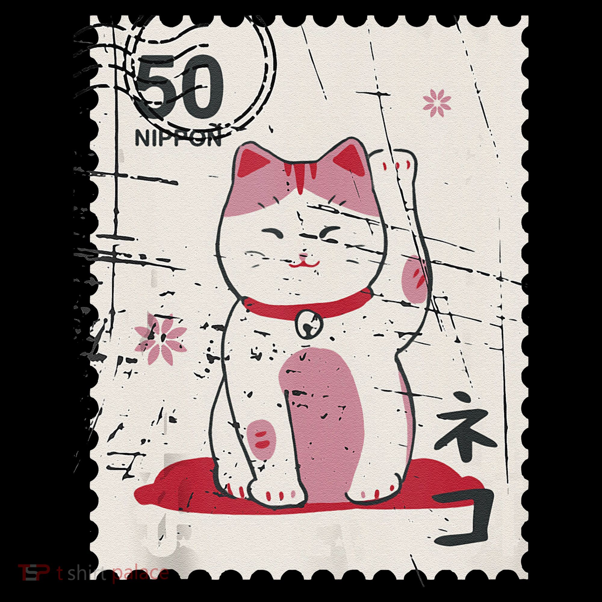Japanese Kawaii Lucky Cat Stamp Art Coffee Mug
