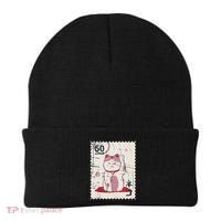 Japanese Kawaii Lucky Cat Stamp Art Beanie thumb 0