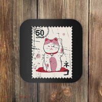 Japanese Kawaii Lucky Cat Stamp Art Coaster thumb 0