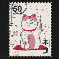 Japanese Kawaii Lucky Cat Stamp Art Coaster thumb 2