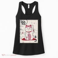 Japanese Kawaii Lucky Cat Stamp Art Women's Tank Top thumb 0