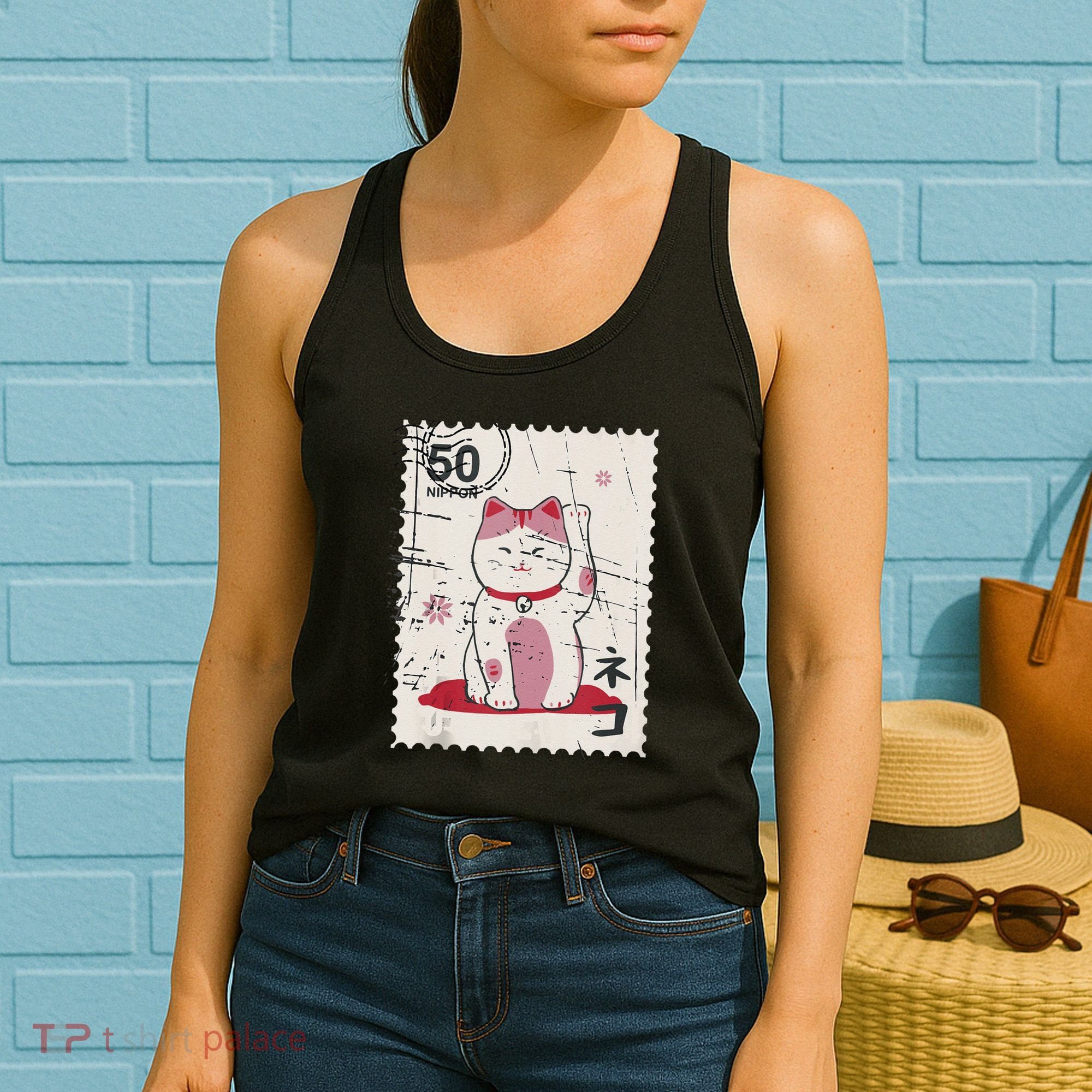 Japanese Kawaii Lucky Cat Stamp Art Women's Tank Top