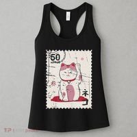 Japanese Kawaii Lucky Cat Stamp Art Women's Tank Top thumb 3