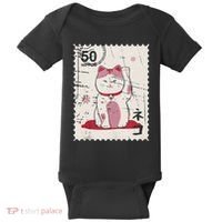 Japanese Kawaii Lucky Cat Stamp Art Baby Bodysuit thumb 0