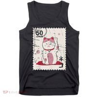 Japanese Kawaii Lucky Cat Stamp Art Tank Top thumb 0