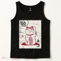 Japanese Kawaii Lucky Cat Stamp Art Tank Top thumb 2