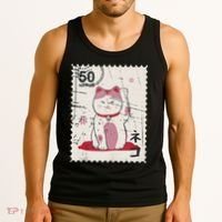 Japanese Kawaii Lucky Cat Stamp Art Tank Top thumb 3