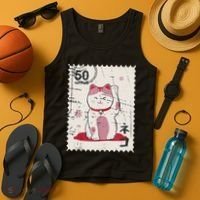 Japanese Kawaii Lucky Cat Stamp Art Tank Top thumb 4