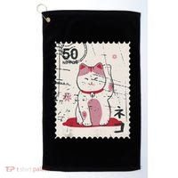 Japanese Kawaii Lucky Cat Stamp Art Golf Towel thumb 0