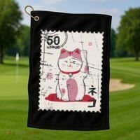 Japanese Kawaii Lucky Cat Stamp Art Golf Towel thumb 1
