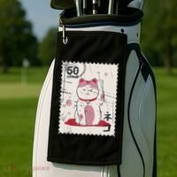 Japanese Kawaii Lucky Cat Stamp Art Golf Towel thumb 2