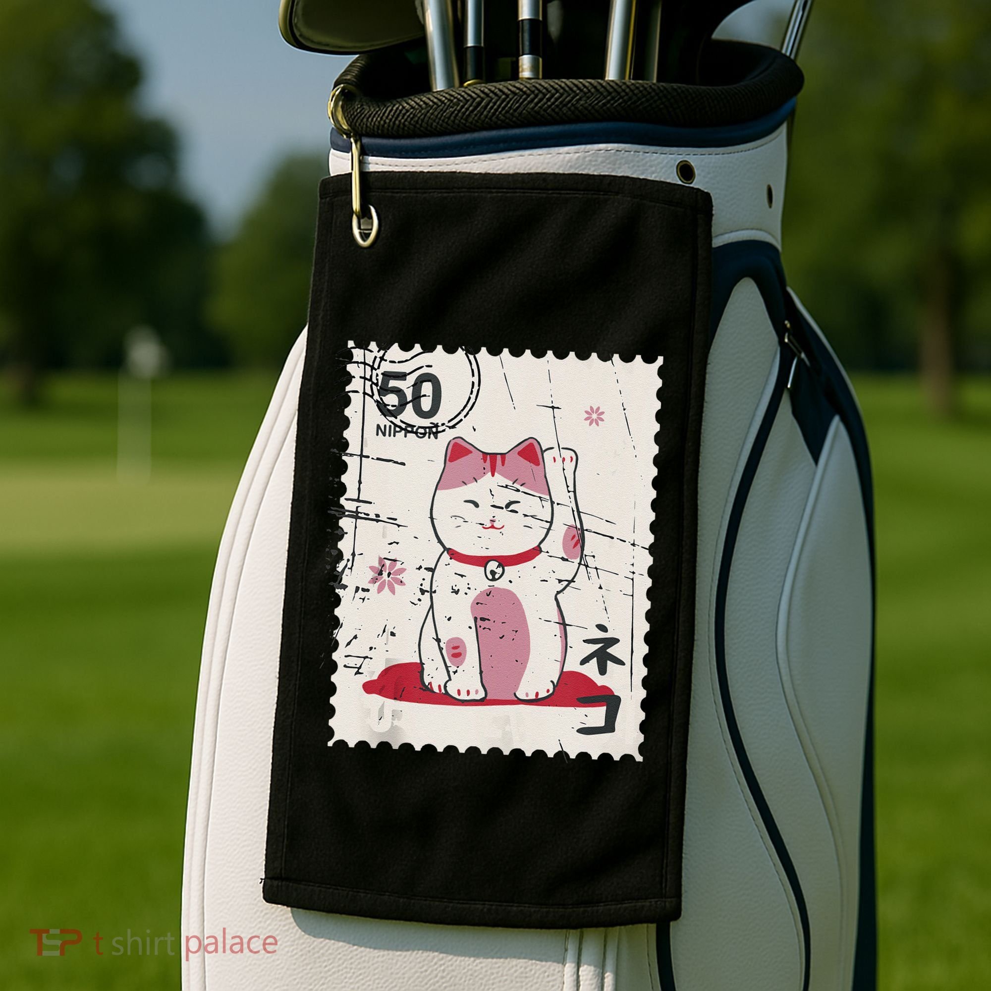 Japanese Kawaii Lucky Cat Stamp Art Golf Towel