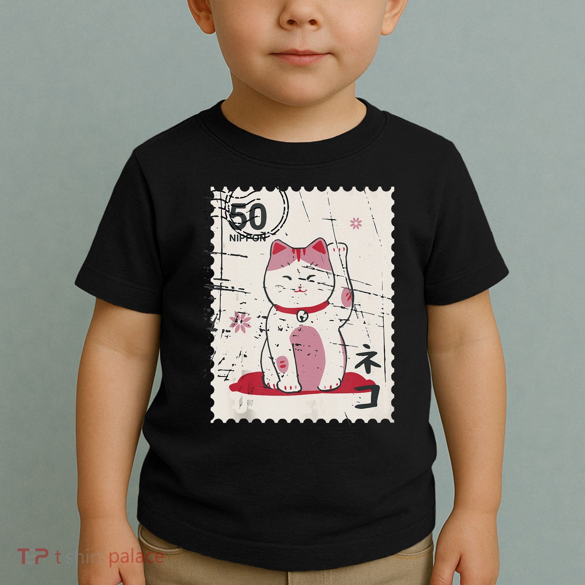 Japanese Kawaii Lucky Cat Stamp Art Toddler T-Shirt