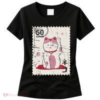 Japanese Kawaii Lucky Cat Stamp Art Women's T-Shirt thumb 0