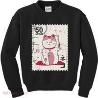 Japanese Kawaii Lucky Cat Stamp Art Kids Sweatshirt thumb 0
